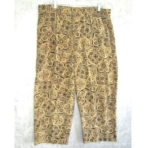 Daniel Field 100% Silk‎ Pants L 14/16 Beige Black Baroque Print Cropped VTG 90s